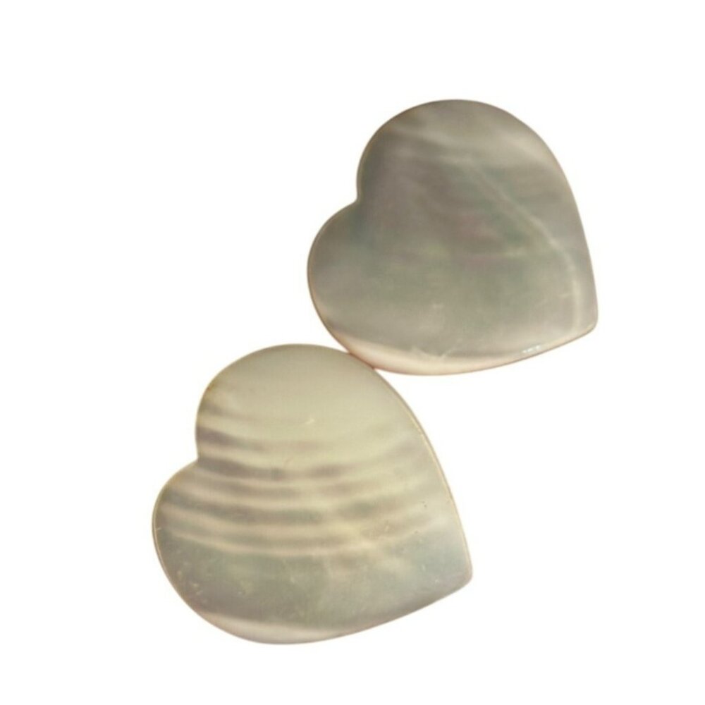 VTG Mother of Pearl Heart Earrings – Iridescent Polished Shell, 1.25", Set‎ of 2